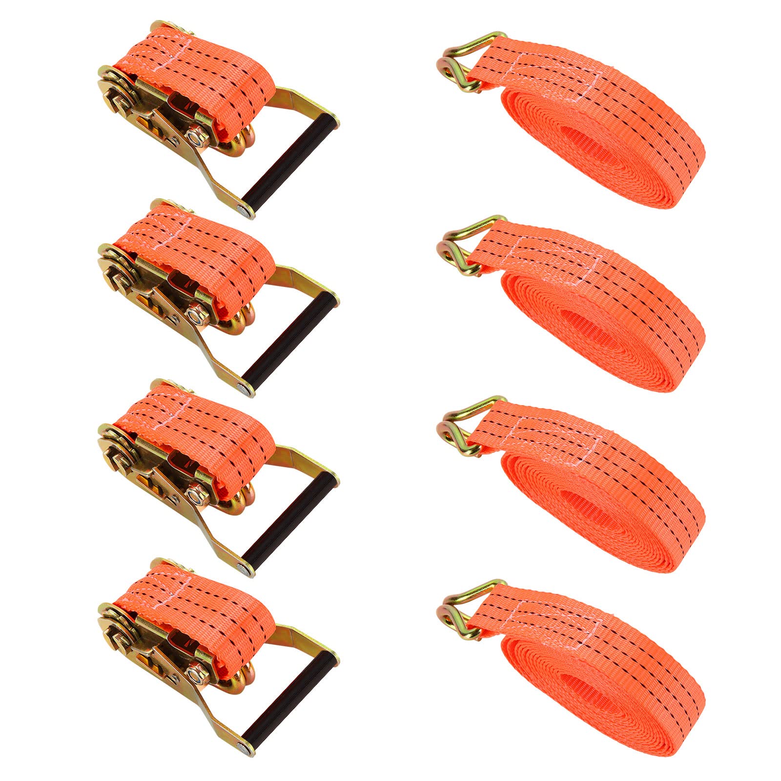 AKOLAFE 4PCS Ratchet Straps 6m x 4cm Ratchet Straps Heavy Duty 2000kg Tie Down Straps Lashing Straps Set Securing Straps with Metal Hooks for Trucks, Cars, Vans, Boats, 4400 lbs Break Strength