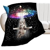 Funny Cat Blanket Space Cat Lover Gifts Throw Blankets for Girls Boys Adult Women Men Kids Plush Cozy Flannel Fleece Ultra Soft Fuzzy Nebula Galaxy Kitten Party Blanket 50"X40"