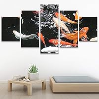 SIGNWIN 5 Panel Canvas Wall Art Colorful Fish Group Marine Life Multicolor Nautical Photography Realism Ultra for Home Decorations Ready to Hang - 60