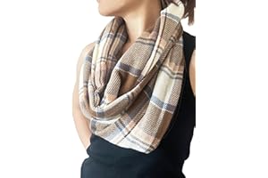 stylesilove Winter Plaid Infinity Scarf with Hidden Zipper Pocket Fashion Travel Scarf for Women and Men