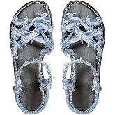 Floerns Women's Denim Criss Cross Flat Sandals Strappy with Ankle Straps
