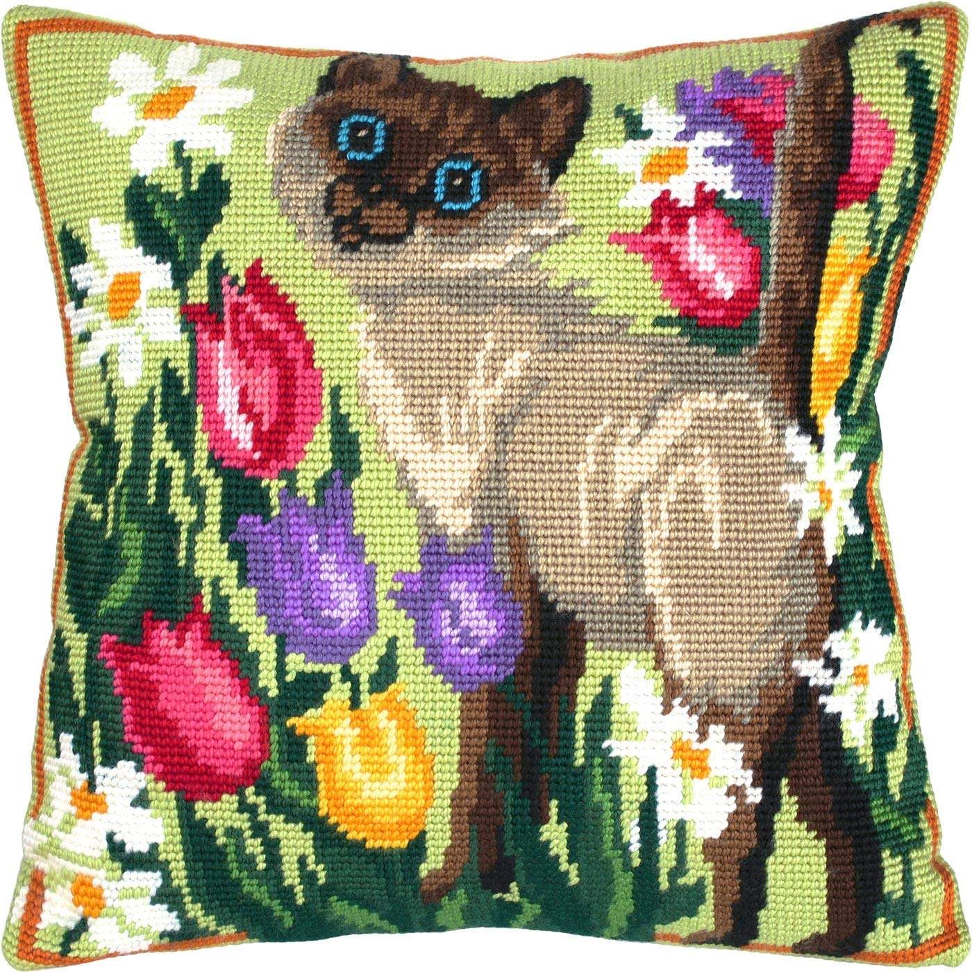Brvsk Siamese Cat. Needlepoint Kit w/Printed Tapestry Canvas (40 × 40 cm) — Needlepoint Cushion Kit for Creative Home Décor — Needlework Kit for Adult Beginners — image 1