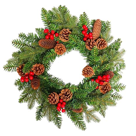 Weierr ø50cm Pvc Weihnachtskranz Für Tür Deko Außen Weihnachtsdeko Türkranz Weihnachten Garland Mit Roten Beeren Und Tannenzapfen Grün Pvc Mit Großen