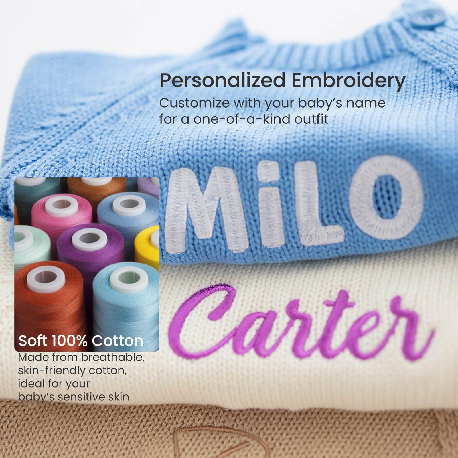 Rosanbella 100% Cotton Baby Romper Set with Personalized Embroidery | Newborn Outfit (0-1M), 12 Colors | Soft, Comfortable & Perfect for Gifts