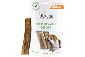 Buck Bone Organics Dog Chews, Elk Antlers for Dogs, Long Lasting Dog Bones for Aggressive Chewers, All Natural, No Preservatives, Wild Shed in The USA (Medium 2 Pack)