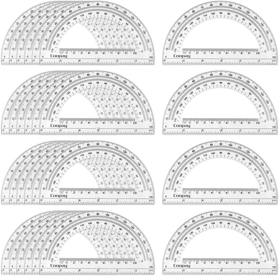 Coopay 24 Pack Plastic Protractors Clear Protractor Student Math Protractor Set 180 Degrees for Angle Measurement, 6 Inches : Office Products