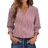 LOMON Button Down Shirts for Women 3/4 Length Sleeve Business Casual Blouses 2026 Summer Tops