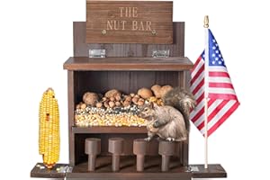 antiai Wooden Squrriel Feeder for Outside,Funny Wood Squirrel Picnic Table Feeder,Durable Squirrel Feeder Corn Cob Holder with Stable Squirrels Stool Bar,11.5x11.5x4.7 Inches