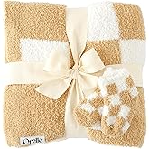 Orelle Checkered Baby Blanket & Matching Socks Set | Plush Baby Blanket | Luxury Ultra-Soft & Cozy Receiving Blanket | Newborn Gift & Registry Must-Have | 30x40” | Brown