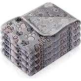 Tatuo 4 Pcs Dog Blanket for Pet Cat Blankets Indoor Puppy Teething Stuff Toys Paw Print Fleece Soft Blanket Sleep Mat for Guinea Pig Cage(Gray,X-Large(41 x 30 Inch),Square)