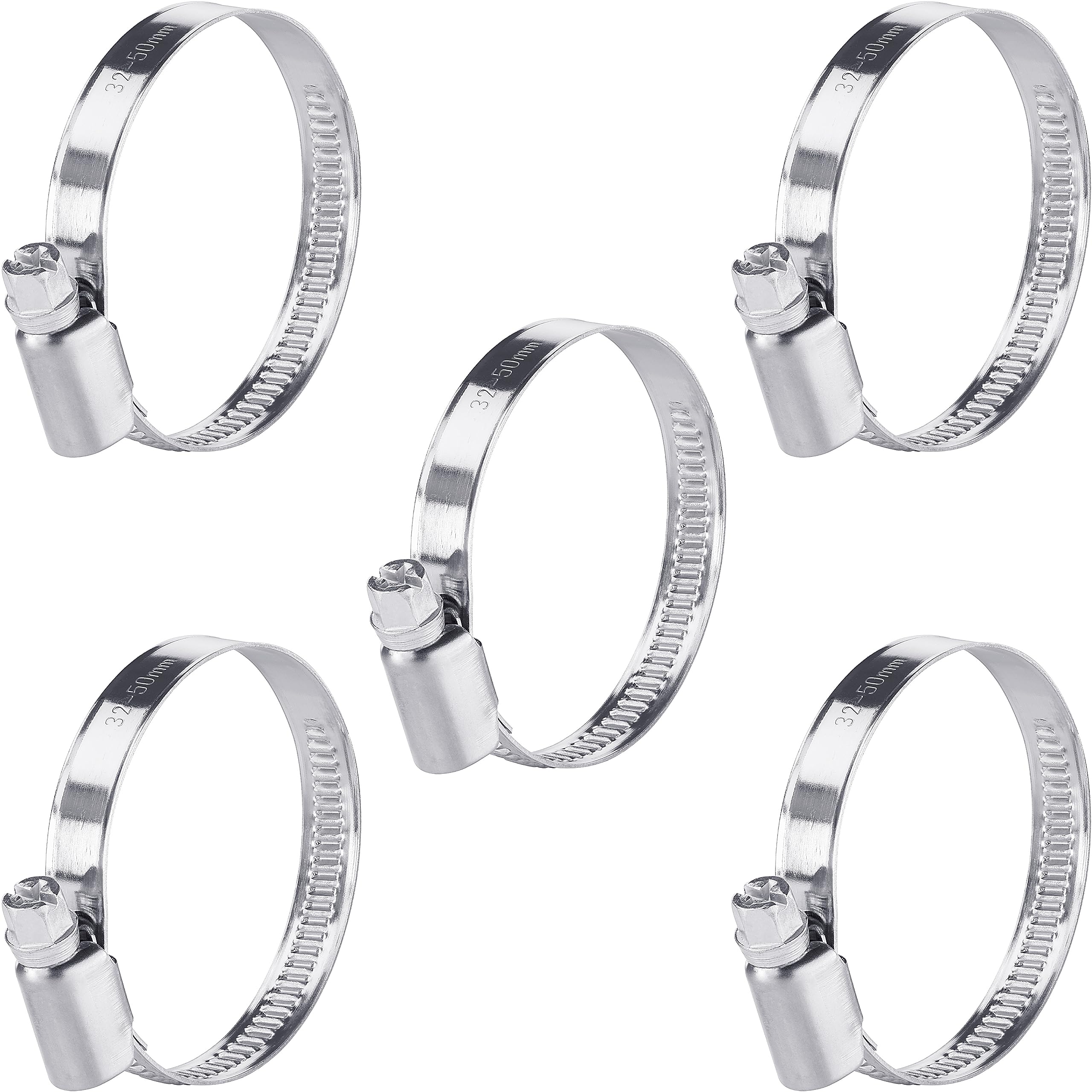 Poppstar Stainless Steel Hose Clamps 32-50 mm with Width 9 mm (5 Pieces)