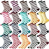 Jeere 20 Pairs Colorful Striped Crew Socks Athletic Crew Solid Color Striped Cotton Tube Half Women Men Socks