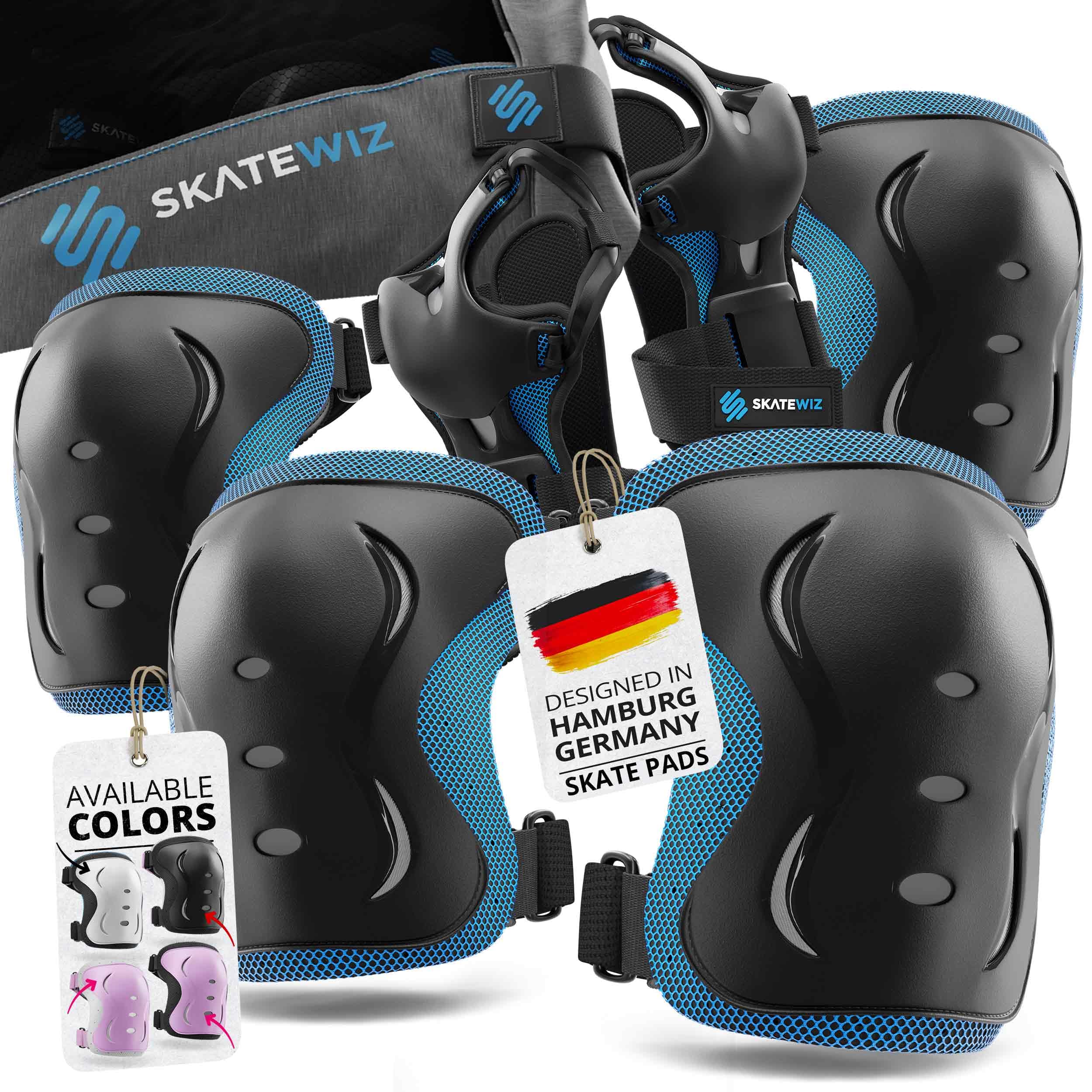 SKATEWIZ Knee Pads for Kids - Kids Knee Pads - Scooter Roller Skating Skateboard Inline Skates - IMPACT - Size M Blue - Skating Protective Gear