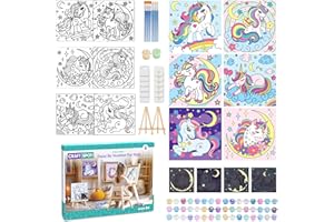 6 Pack Glow in The Dark Unicorn Paint by Numbers for Kids - Predrawn Canvas Arts and Crafts with 50 Paints,12 Brushes 2 Easel