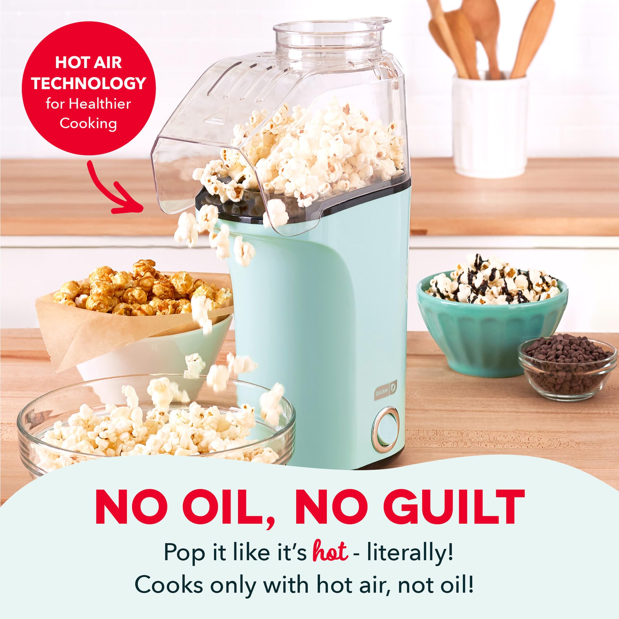 Dash Fresh Pop Popcorn Maker - Oil-Free, Air Popcorn Popper - With Measuring Cup & Recipe Guide - Perfect for Movie Nights - 16 Cups, Aqua