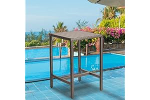 PATIO NOVAGARDEN Outdoor Bar Table Patio Bar Height Bistro Table 39" Tall Outdoor High Top Square Pub Patio Table Wicker Rattan Metal Dinning Bar Table with Adjustable Feet for Balcony Outside Pool Deck Backyard Brown