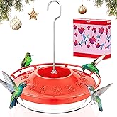 iBorn Hummingbird Feeders for Outdoors Hanging,Bee Proof Hummingbird Feeder with 14 Feeding Ports,13 OZ Saucer Humming Bird Feeders with Ant Moat,Ant Proof No Leak,Easy to Clean and Refill,Red,1 Pack