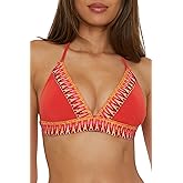 Becca Crochet Trimmed Halter Bikini Top, Adjustable, Tie Back, Swimwear Separates for Women