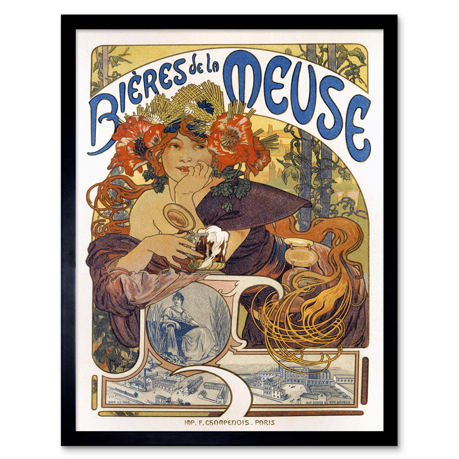 Wee Blue Coo Beer Of The Meuse Paris France Vintage Art Print Framed Poster Wall Decor 12x16 inch