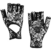 Sacina Gothic Black Fingerless Lace Gloves, Black Lace Gloves For Women, Gothic Accessories