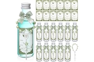 FillTouch 12 Sets Baptism Rosary Holy Bottle Set 1.7oz Christian Water Container Empty Baby Shower Bottles Baby Shower Centerpieces for Easter Baptism Party Church Table Boy Girl Newborn (Green)