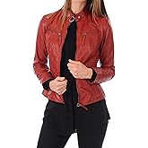 LEATHER FARM Women's Lambskin Leather Bomber Biker Jacket
