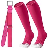 JASGOOD Baseball Socks and Belt Combo Set Softball Socks Adjustable Baseball Belt for Kids Youth Adult