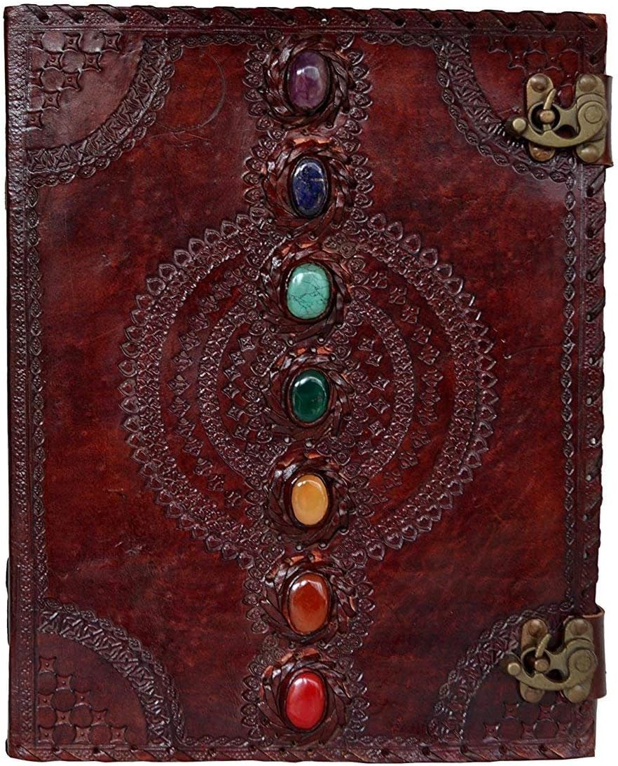 Genuine Leather Journal Book Seven Chakra Medieval Stone Embossed Handmade Book of Shadows Notebook Office Diary College Book Poetry Book Sketch Book 10 x 13 inches Vintage Book by Vintage House USA