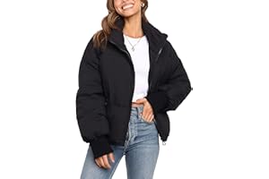 Lianlive Womens Cropped Puffer Jacket Oversized Black Short Puffy Winter Coat
