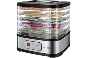OSTBA Food Dehydrator Machine Adjustable Temperature & 72H Timer, 5-Tray Dehydrators for Food and Jerky, Fruit, Dog Treats, Herbs, Snacks, LED Display, 240W Electric Food Dryer, Recipe Book