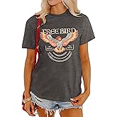 MAPICK Women Vintage Free Bird Graphic T-Shirts Band Music Tees Short Sleeve Tee Tops Country Concert Clothing