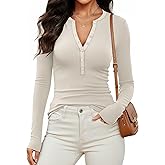 Prettywear Womens Long Sleeve Henley Shirts 2026 Spring Fashion Clothing Fitted Casual Basic Cute Tops Button V Neck T-Shirts