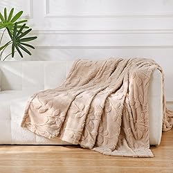 PU MEI Khaki Flannel Fleece Throw Blanket for Couch