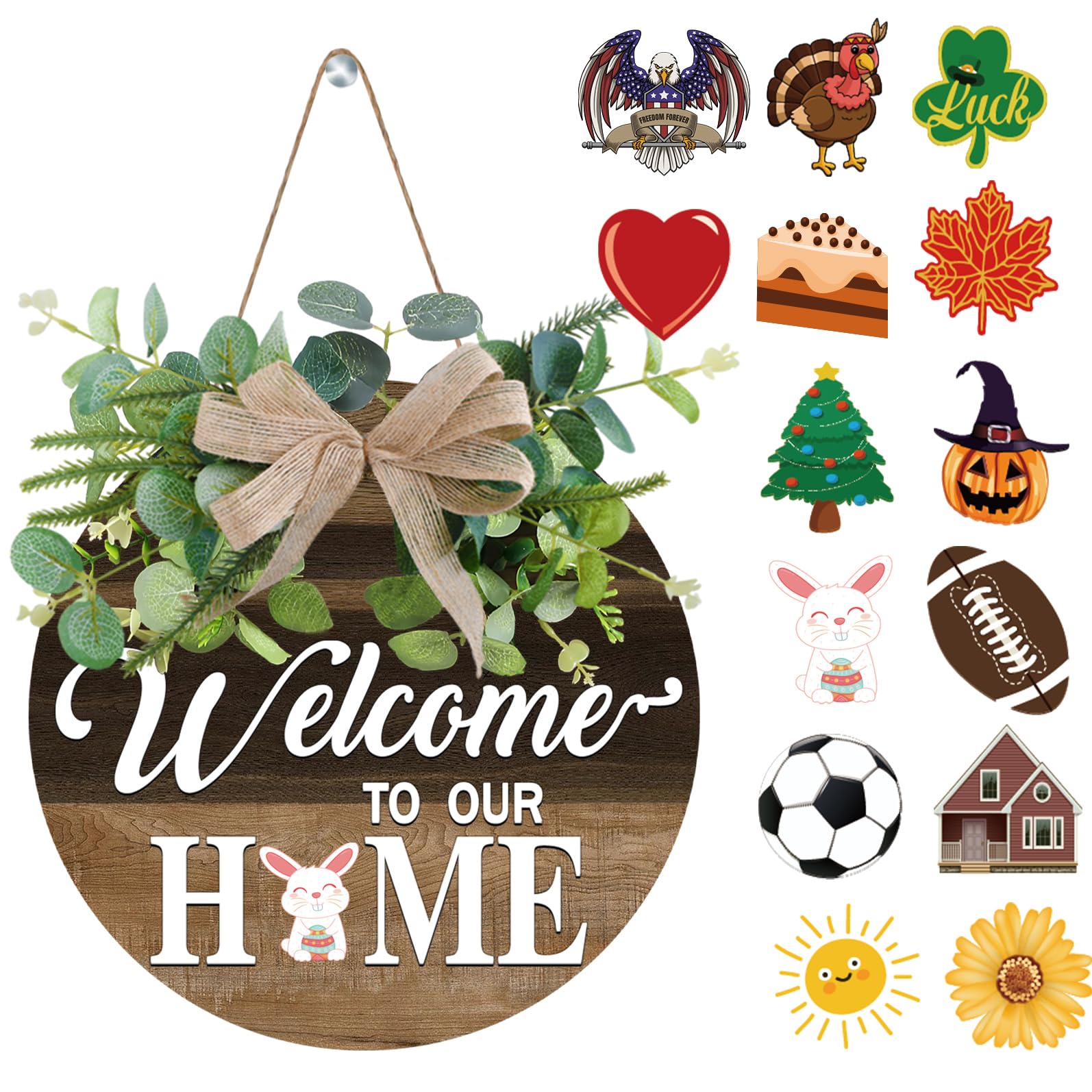 Interchangeable Seasonal Welcome Sign Front Door Decoration, Rustic ...