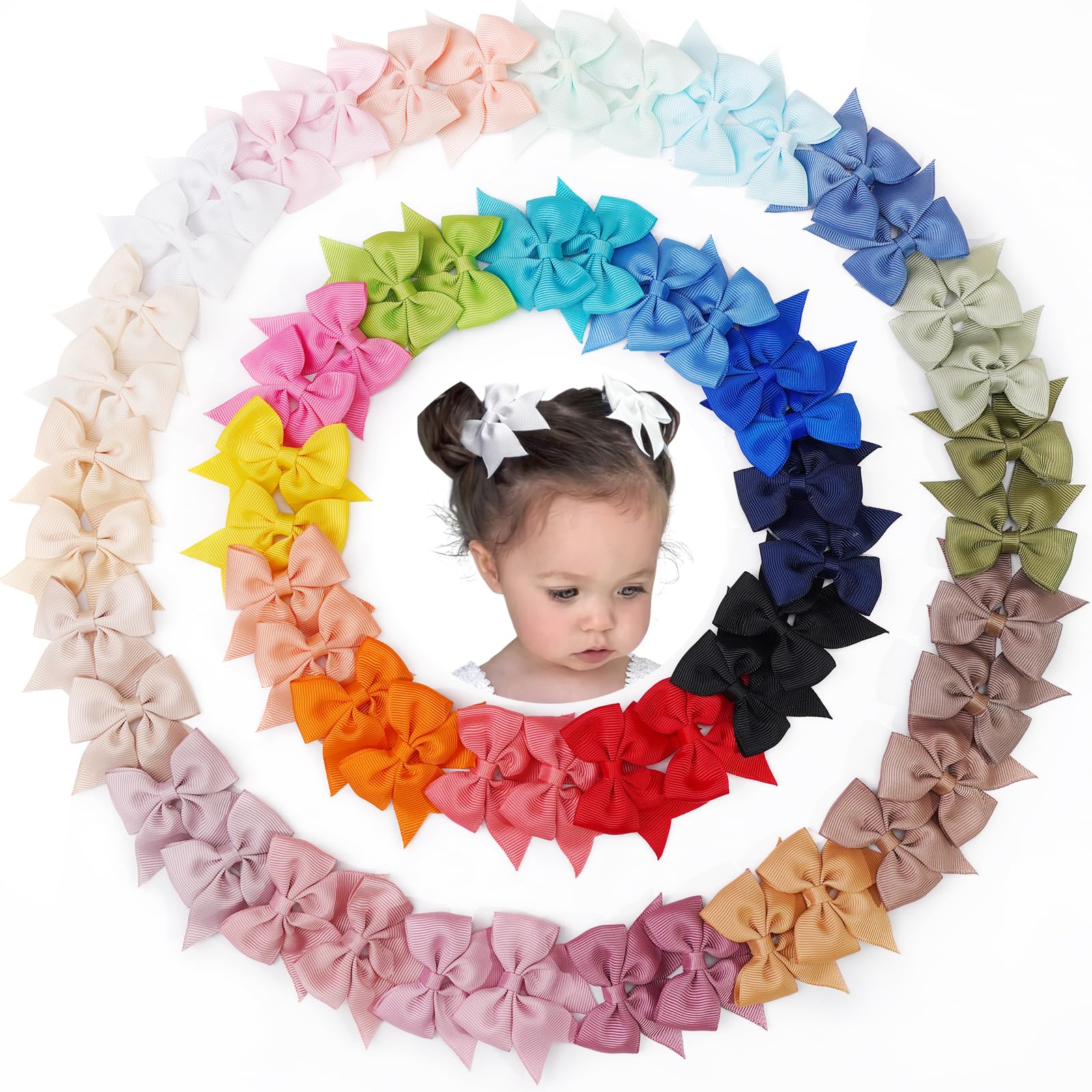Photo 1 of JOYOYO 60 Pieces Baby Bows Alligator Hair Clips in 30 Pastel Colors, Barrettes and Bows for Baby Girls,Toddlers,Kids