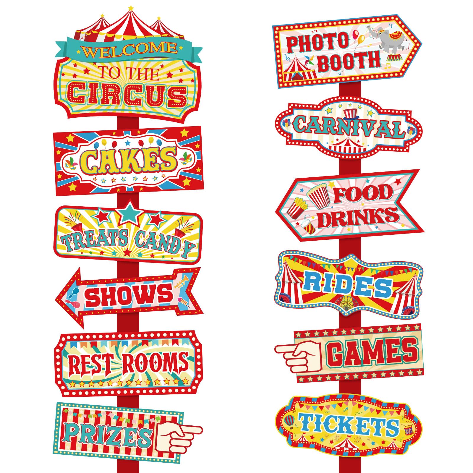 Photo 1 of 24 Pieces Carnival Decorations Circus Party Directional Sign Welcome to The Circus Signs for Kids Carnival Party Decorations Birthday Party Supplies