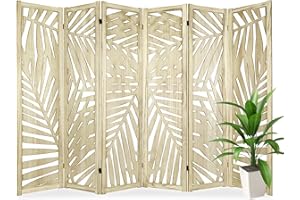 ECOMEX 6 Panel Cutout Room Divider Fully Assembled 5.6Ft Wooden Room Divider and Folding Screens, Carved Room Divider Screen Wall Partition for Home Office Restaurant Bedroom, Wood Color