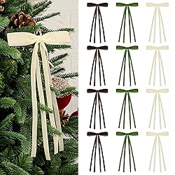 12 Pcs Velvet Christmas Tree Bows,5.9 x 9.84 Rustic