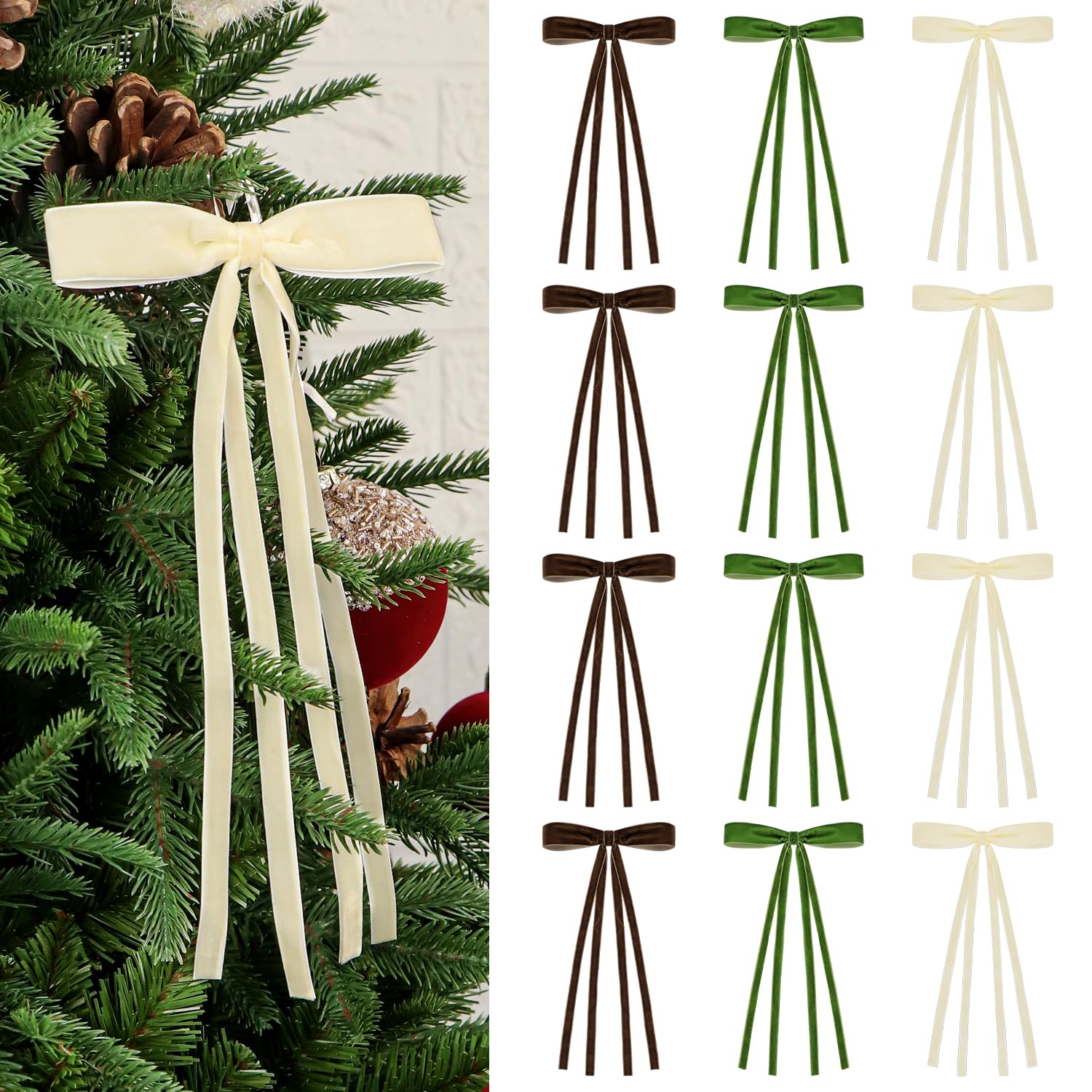 12 Pcs Velvet Christmas Tree Bows,5.9 x 9.84 Rustic