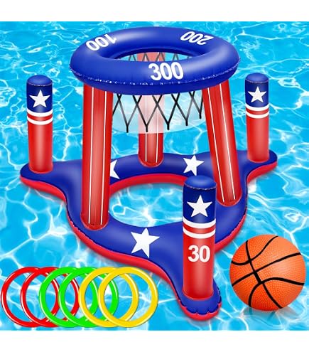 CHENBOOW Aro De Baloncesto Flotante Para Piscina – Set Inflable Con Pulpo, 2 Pelotas, 6 Aros Y Bombas, Juguete Acuático Para Verano, Perfecto Para Piscinas, Playa Y Patio