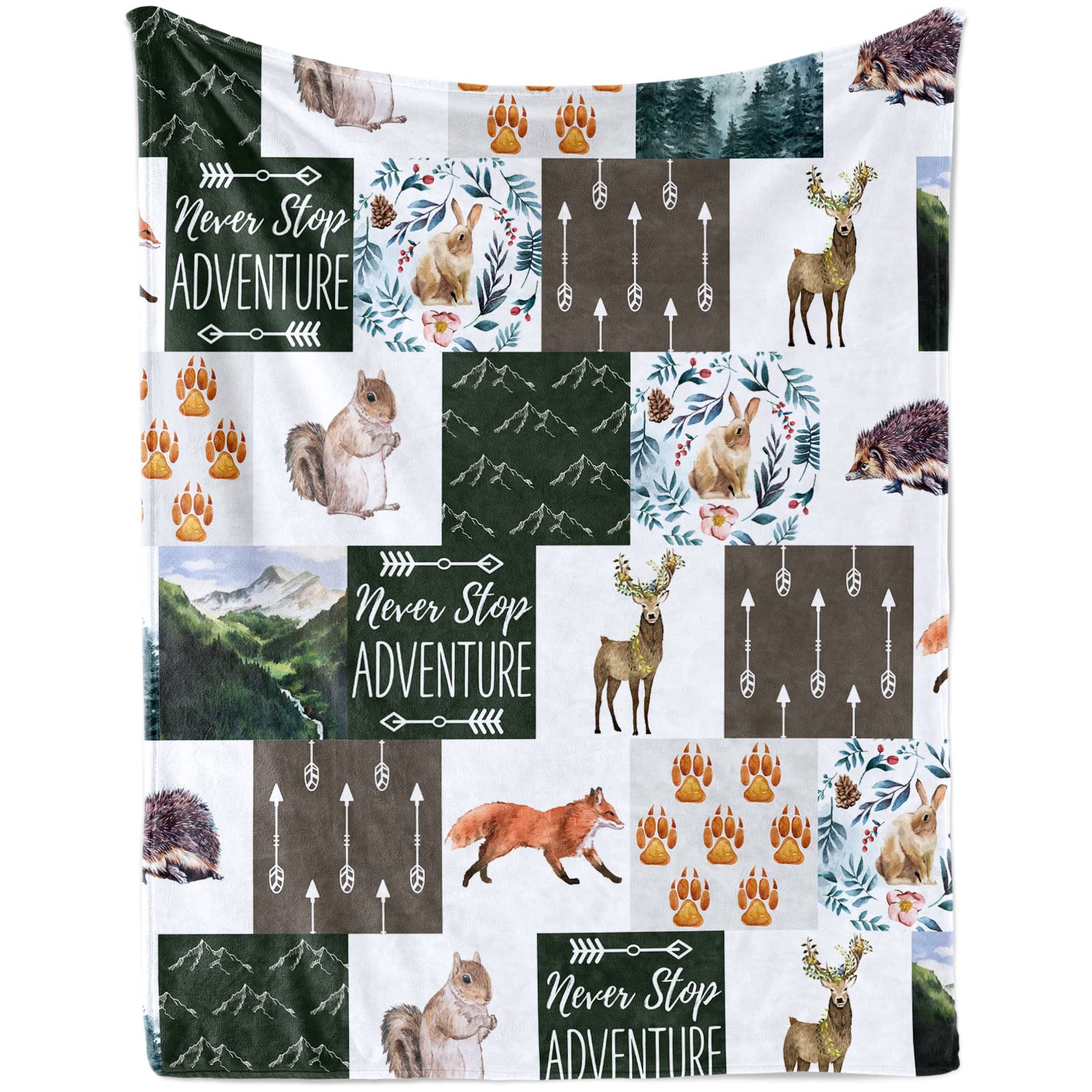 Woodland Animal Baby Blanket for Boys Girls, Soft Jungle Forest Animal Adventure Crib Plush Plaid Flannel Blanket for Nursery, Cozy Warm Fox Rabbit Fluffy Throw Blanket Gift for Newborn and Toddler