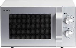 Sharp R204S Solo-Mikrowelle / 20 L / 800 W / 6 Leistungsstufen / Zeitschaltuhr von 30 Minuten bis 00 Sekunden / Gewichtgesteuertes Auftauen / Glasdrehteller (24,5 cm) / silber
