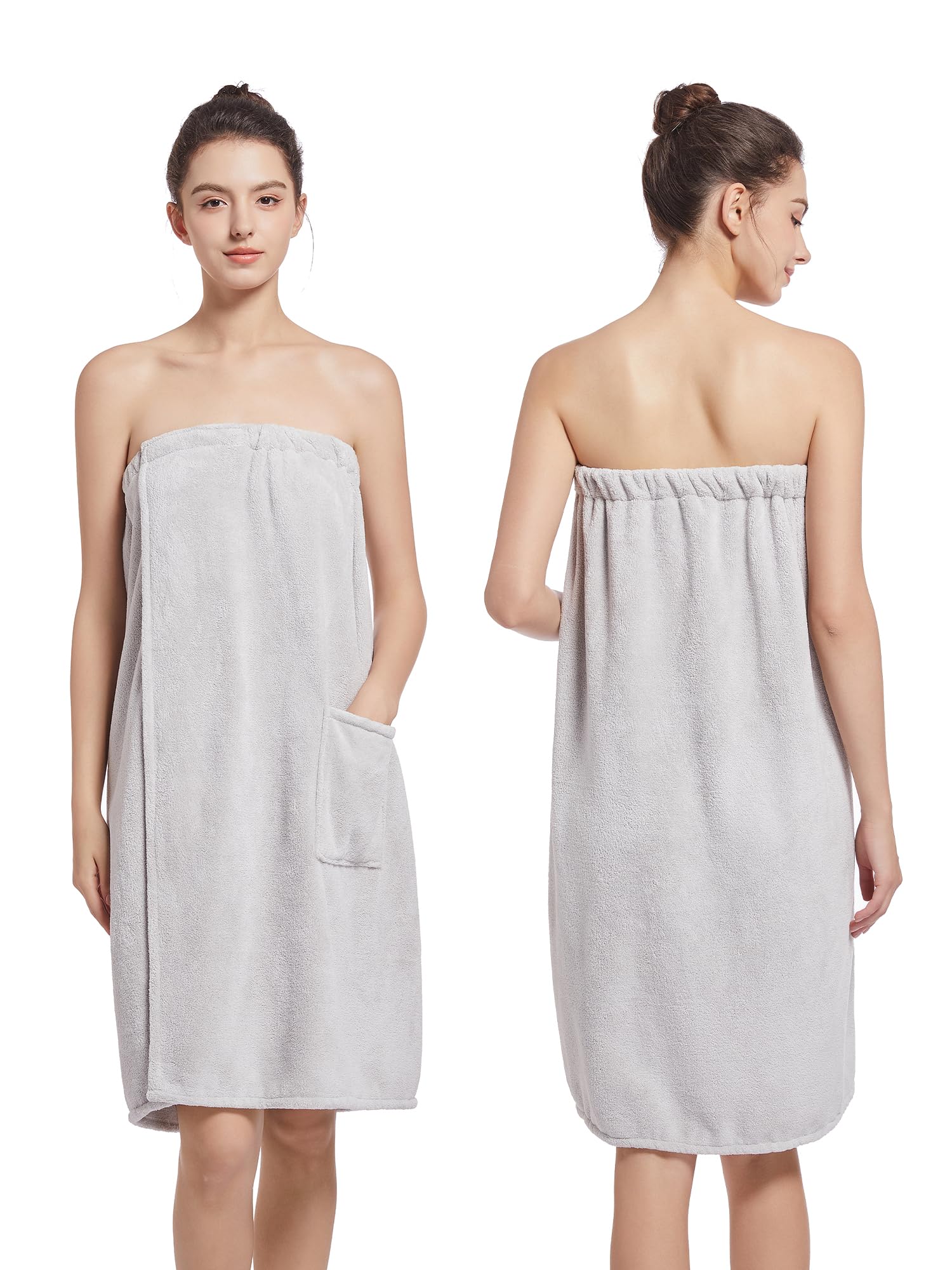 Photo 1 of Women'S Soft Wrap Towel Full Length?Bath Robe After Shower Female Plush Long?Spa Bathrobes Lightweight With Pockets (US, Alpha, One Size, Regular, Regular, Pale Gray)