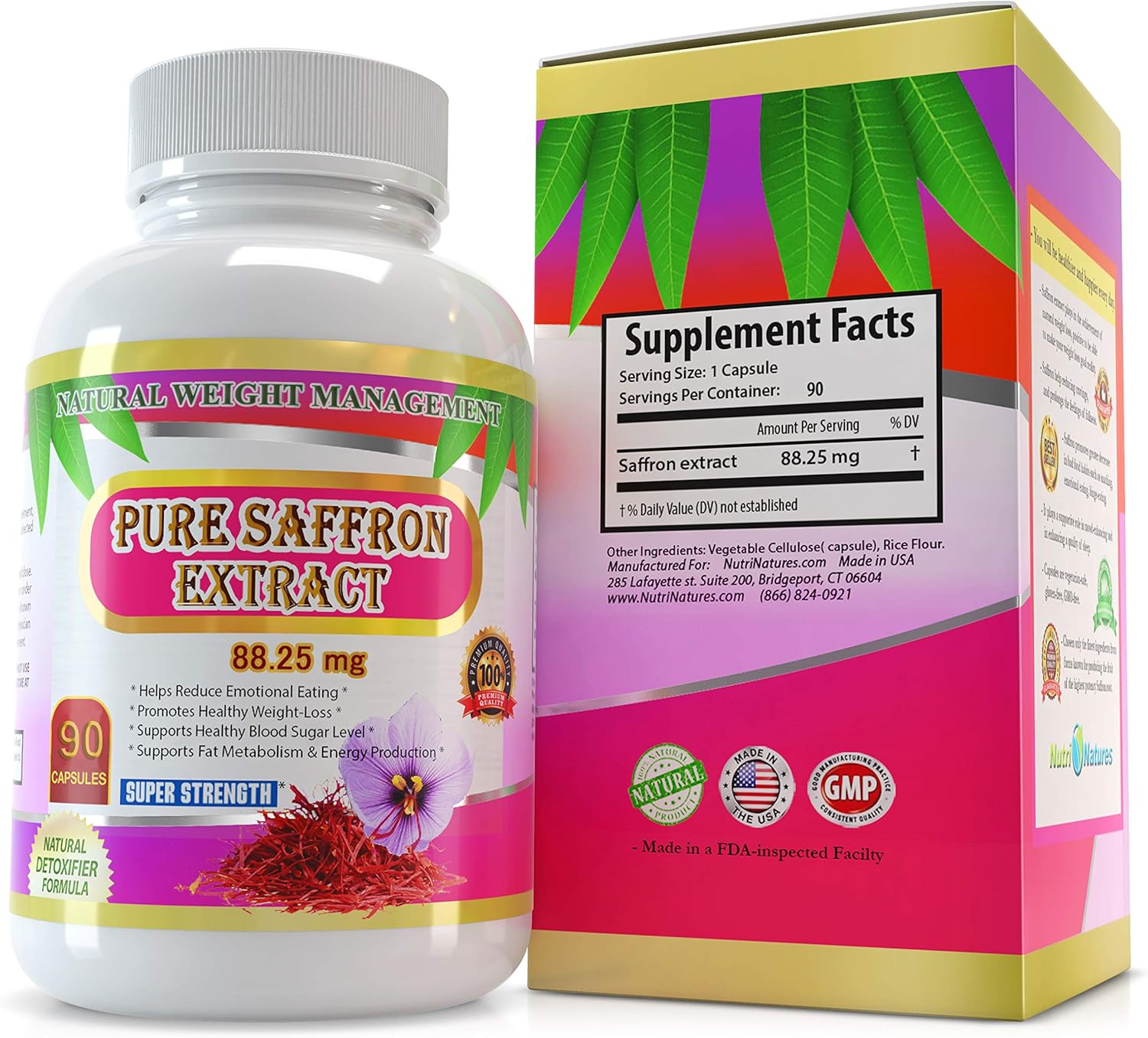 Pure Saffron Extract 88.25 mg, 90 Veggie Capsules, Premium Quality