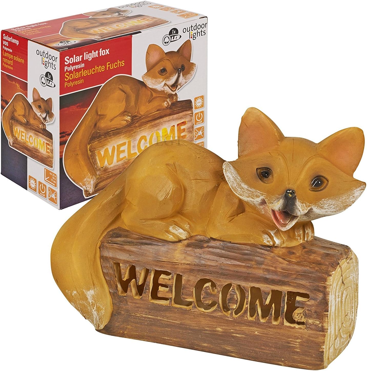 Outdoor Lights Solar Powered Welcome Sign Garden Fox Led Light Up Lamp Patio Yard Path Lantern