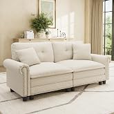 HERA'S HOUSE 73.2" Modular Loveseat Cloud Couch Deep Seats &amp; Rolled Arms | Mid-Century Modern 2-Seater Loveseat, Ivory, Nailhead Trim, Wider &amp; Deeper Seats, Soft Linen Sofa for Living Room Bedroom