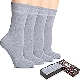 Hugh Ugoli Women's Rayon Thin Crew Socks for Dress Business & Trouser, Seamless Toe, 4 Pairs in Gift Box