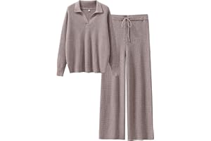 ANRABESS Women Two Piece Outfits Sweater Sets Lounge Waffle Knit Pullover Matching Wide Leg Pants Tracksuit 2025 Fall Fashion