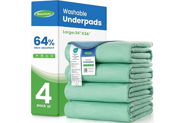 Noovirum Washable Underpads 34"x36" (4 Pack) - Heavy Absorbency Waterproof Reusable Bed Protector for Adults, Elderly & Pets