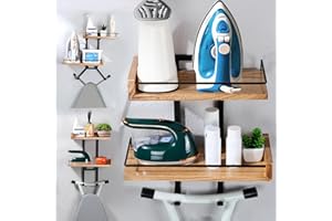 AIDILI Ironing Board Hanger Wall Mount with Adjustable 2-Large Storage Shelves, Heavy Duty Space Saving Iron and Ironing Board Holder for Laundry Room, T&Y Leg Shaped, Carbonized Black